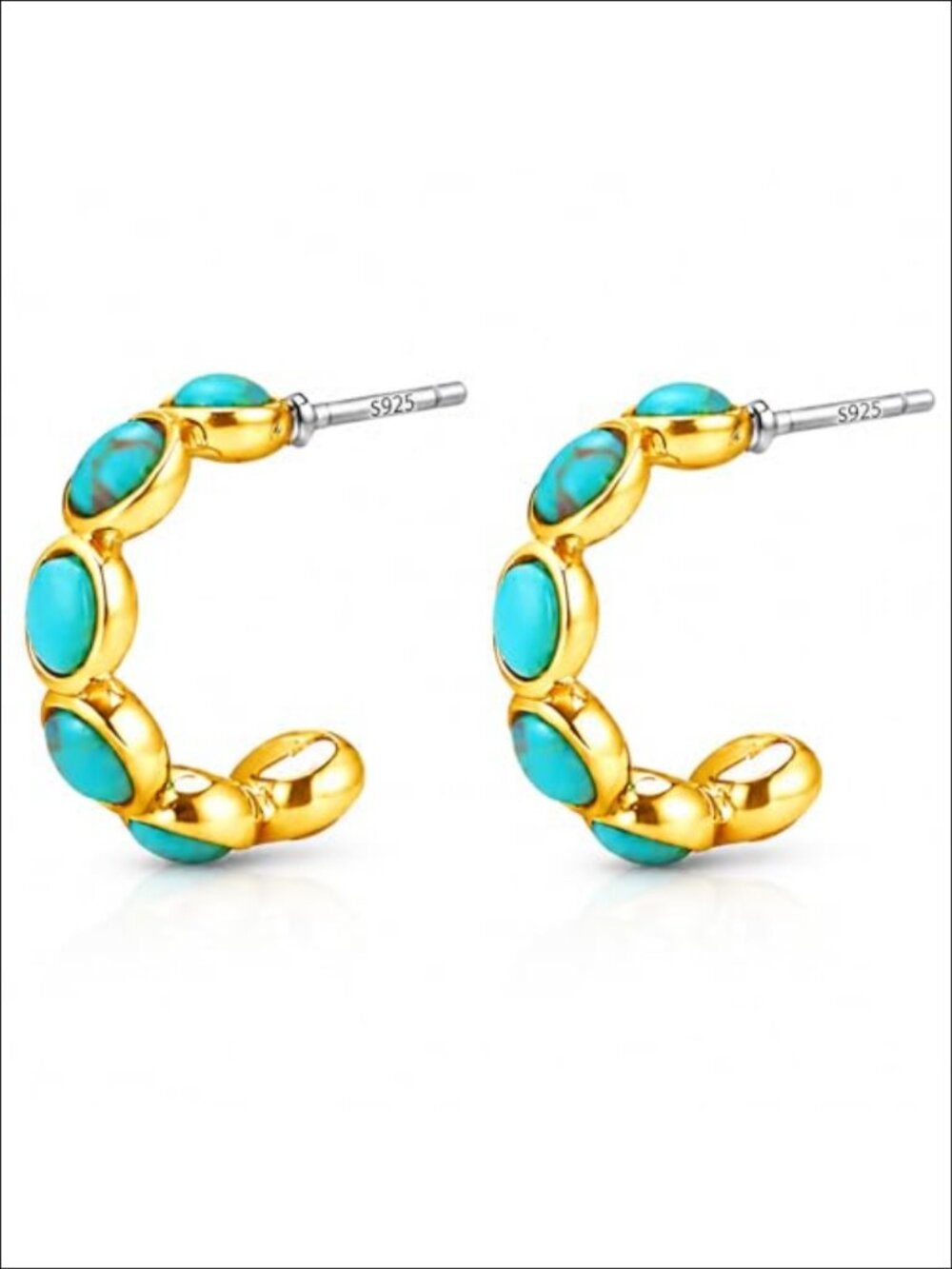 Genuine Turquoise Hoop Earrings 925 Sterling Silver Posts Dainty Everyday
